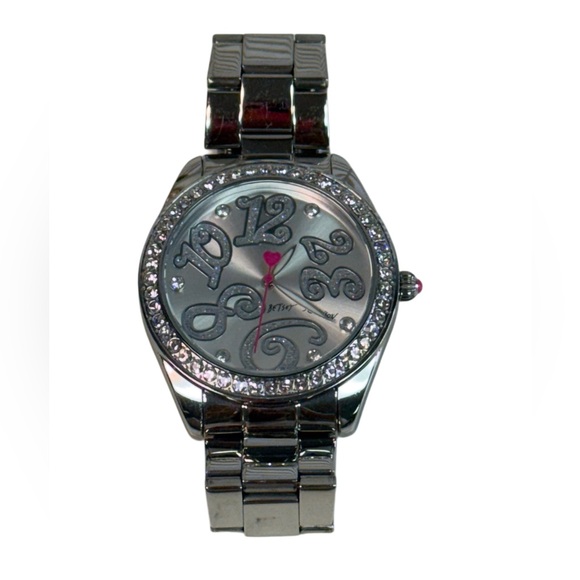 Betsey Johnson Silver Rhinestone Big Face Glam Watch Work Perfectly